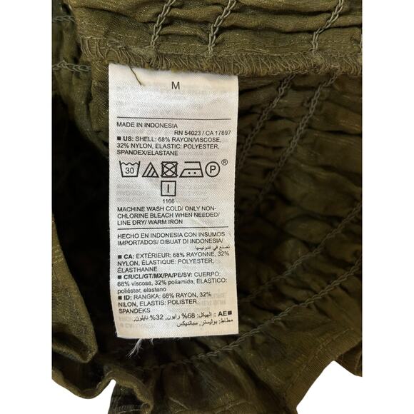 Old Navy Top Women Medium Olive Green Milkmaid Coquette Smocking Festival - Picture 7 of 7
